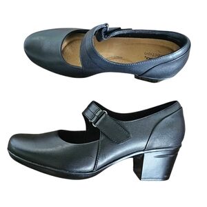 Clarks Collection Emslie Lulin Women's Black Leather Mary Jane Heels Size 11